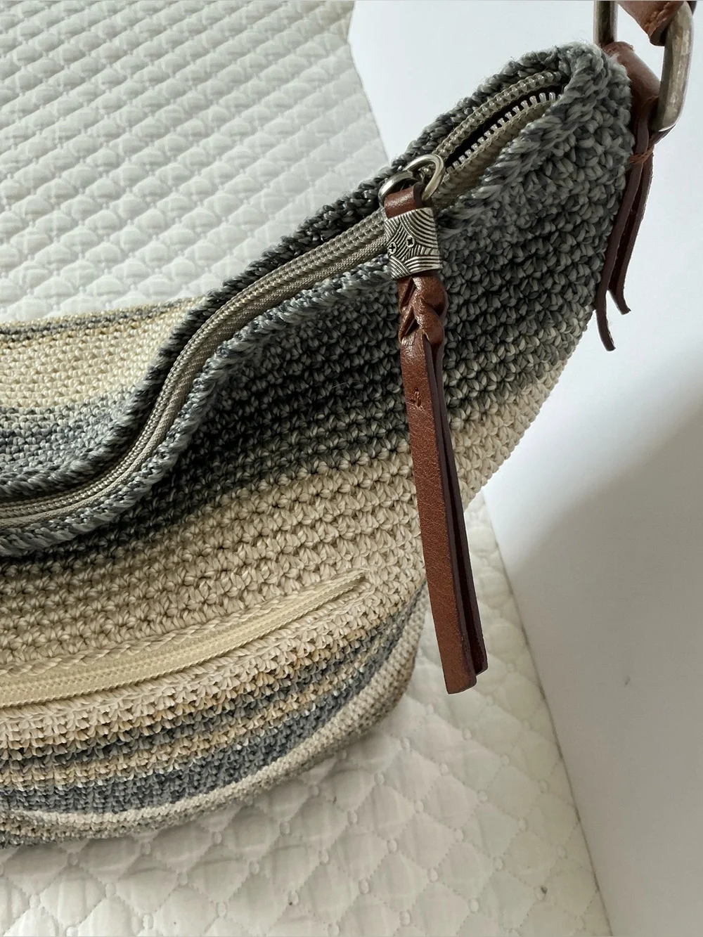 The Sak Sequoia Striped Crochet Hobo Bag in Brown and Cream